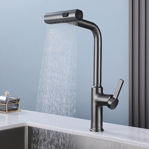 2024 Modern New Design Grey Rainfall Waterfall Tap Stainless Steel 304 Kitchen Sink Faucets with Pull Out Spray Mixer Rain Spray