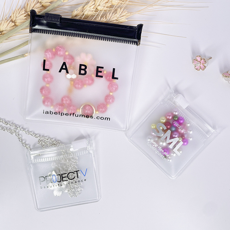 2024 Hot Sell PVC Transparent Frosted Logo Print Zipper Customized Mini Jewelry Pouch Jewellery Packaging Bag