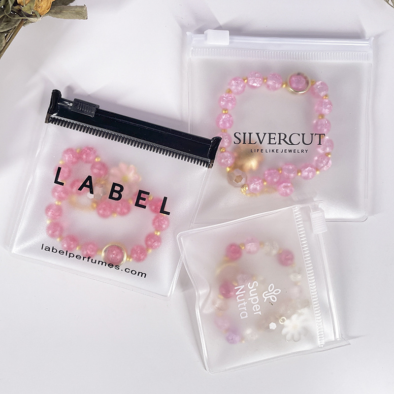 2024 Hot Sell PVC Transparent Frosted Logo Print Zipper Customized Mini Jewelry Pouch Jewellery Packaging Bag