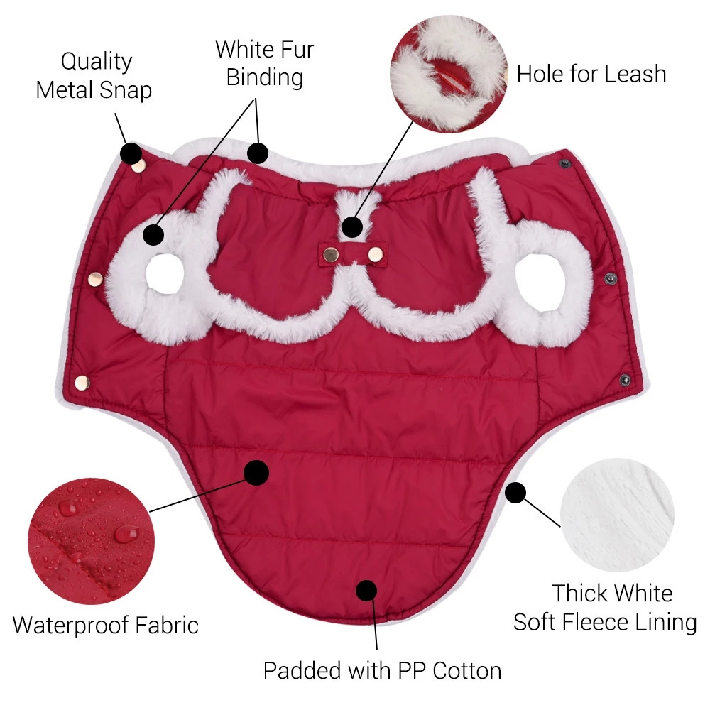 Winter Clothes for Dogs Waterproof White Fur Cute Dog Jacket Warm Cape for Small Big Dogs Soft Padded Pet Coat Dachshund Yorkies