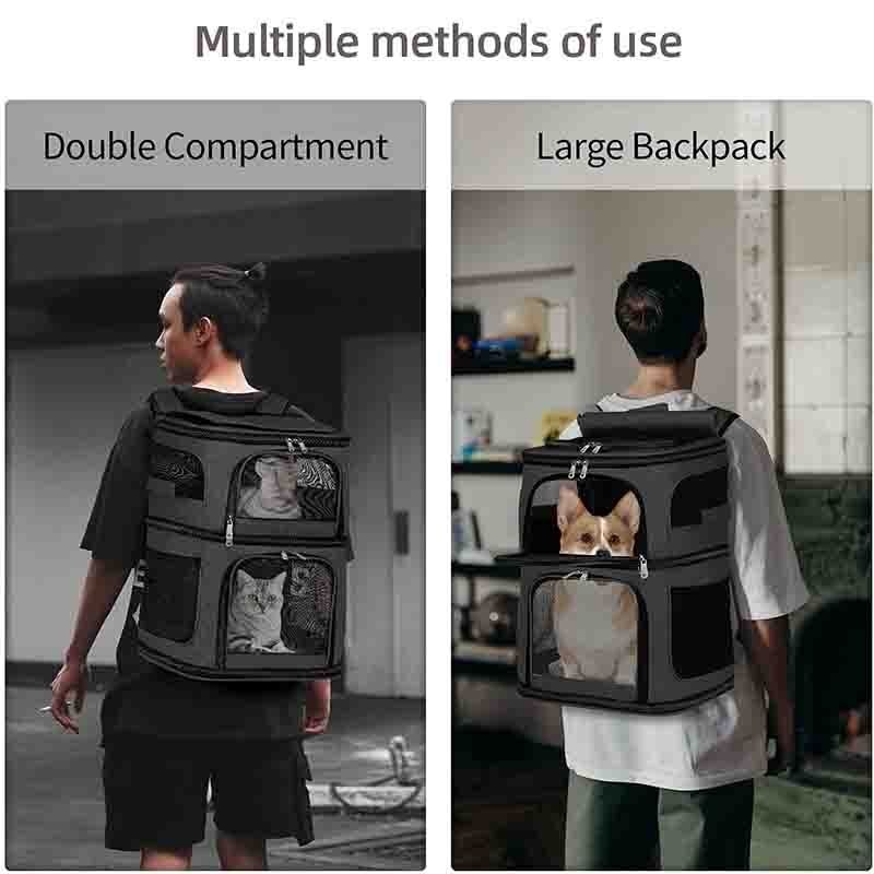 OEM Mesh Breathable Foldable Cat Backpack double Carrier for Small Dogs Cats Pet Travel Bag