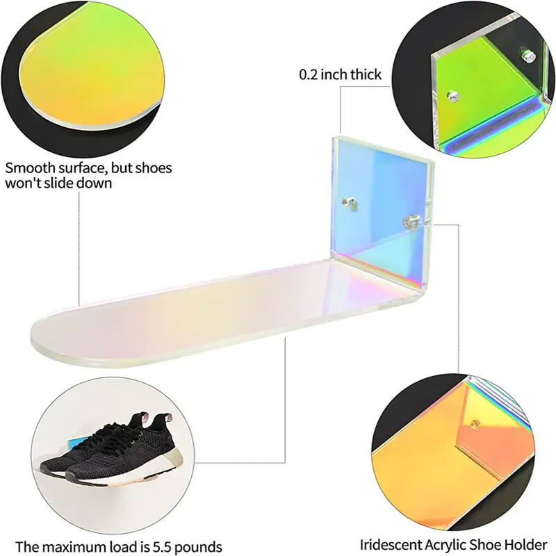 Acrylic Wall Mounted Floating Shoe Rack Sneaker Display Rack Iridescent Shoe Organizer For Shop Or Home Display