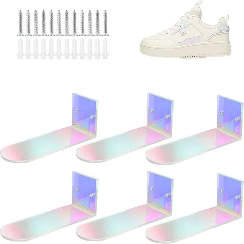 Acrylic Wall Mounted Floating Shoe Rack Sneaker Display Rack Iridescent Shoe Organizer For Shop Or Home Display