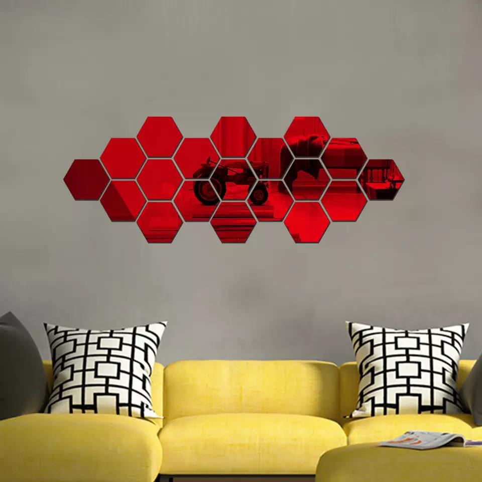 Hexagon Acrylic Mirrors 3d Wall Decor Tile Sticker,Silver Wall Decals For Bedroom Living Dining Bath Room Decorations