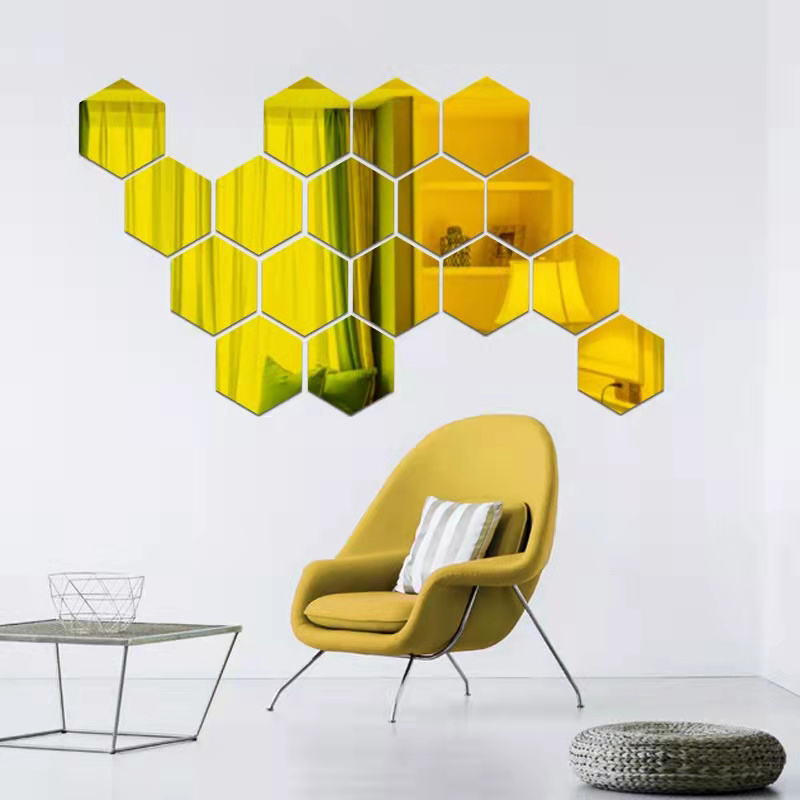 Hexagon Acrylic Mirrors 3d Wall Decor Tile Sticker,Silver Wall Decals For Bedroom Living Dining Bath Room Decorations