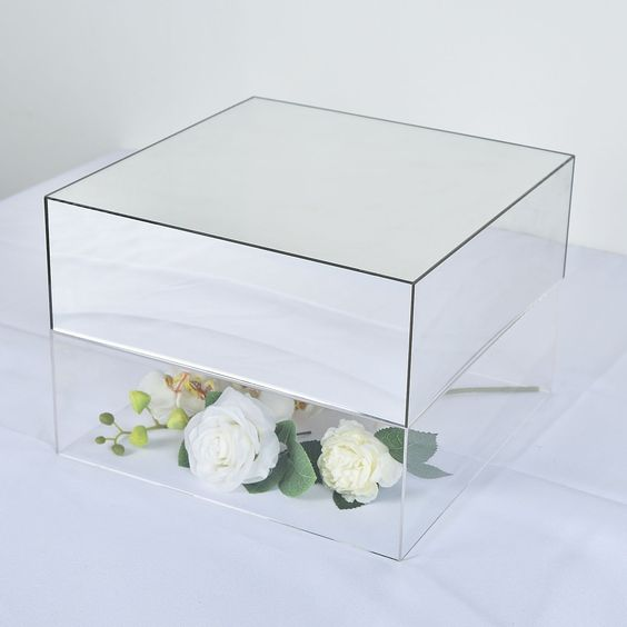 Wedding Party Mirror Acrylic 5 Sided Box Food Cubes White Food Stand Acrylic Display Buffet Risers Cake Stand