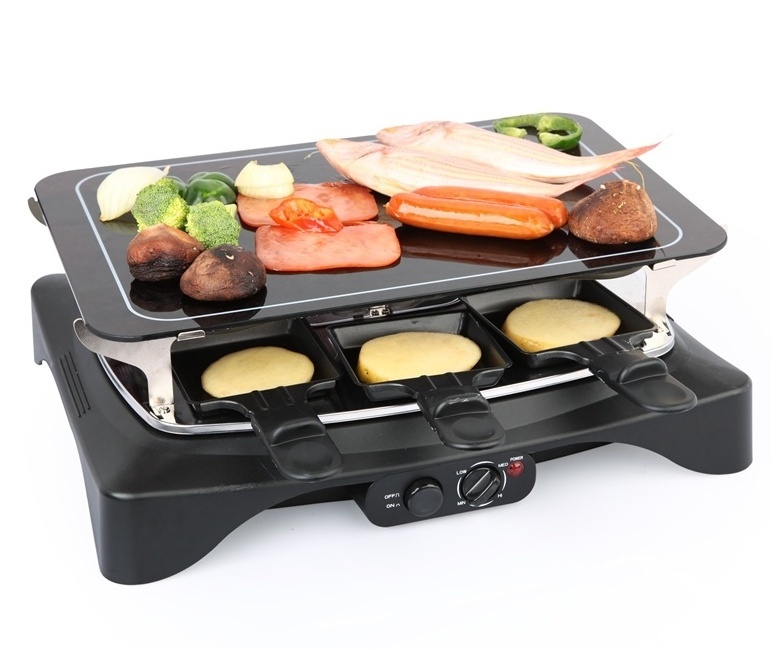 Home electric mini grill  electric ceramic glass raclette grill for 6-person