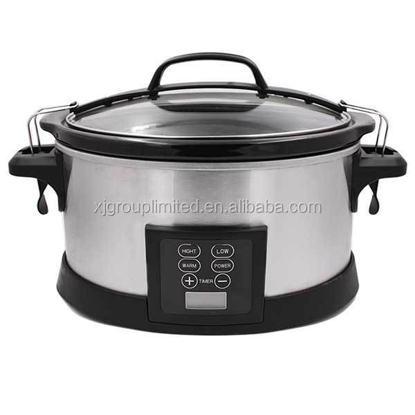 22823 5.5L Ship Type Digital Crock Pot Slow Cooker Tempered Glass Stainless Steel LFGB ROHS EMC Emf GS Ce