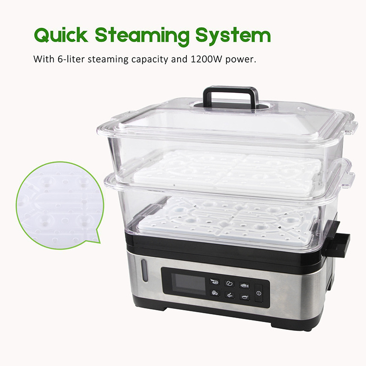 12842AO 1200W Digital LED display BPA free Vegetable Steamer Electric Steam Cooker Electric Food Steamer