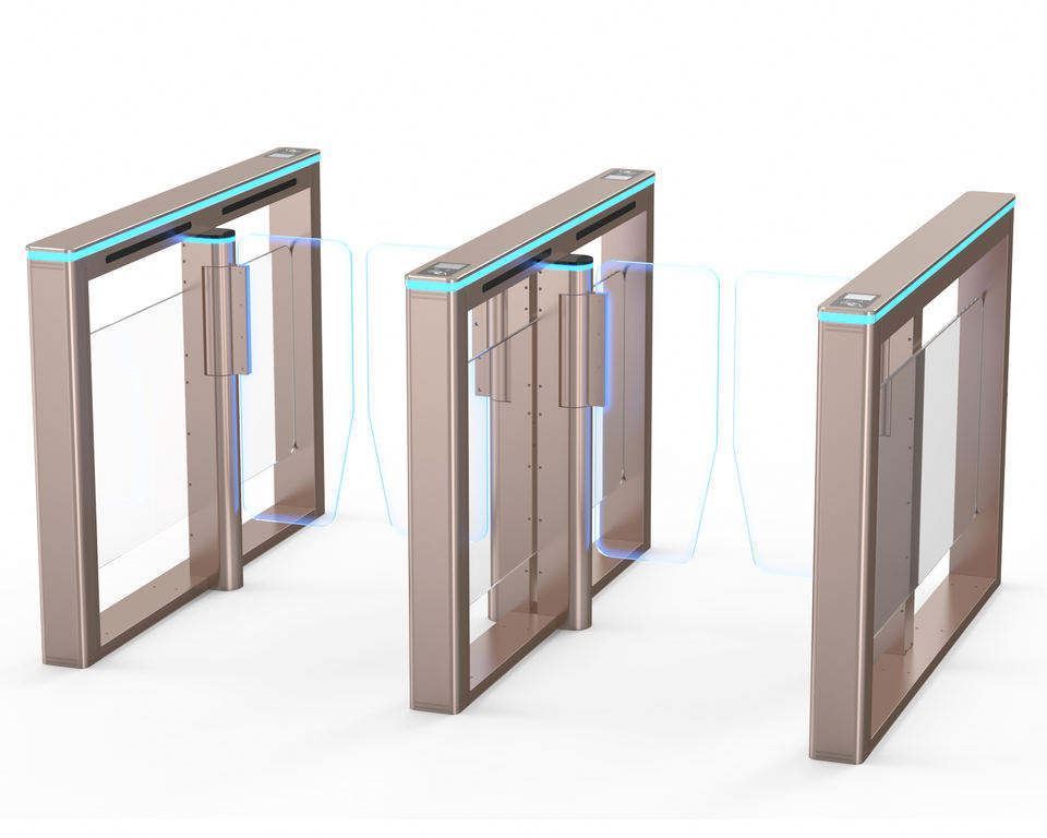 Gate flap barrier face recognition and thermal detection access control swing turnstile