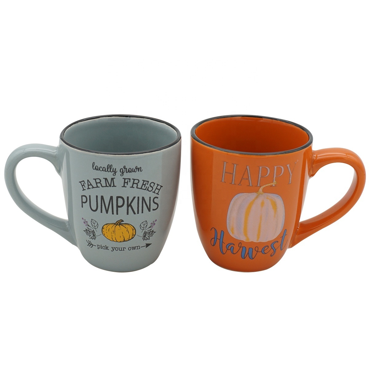 Wholesale 14 oz nordic couple farm pumpkin pattern halloween gift ceramic coffee mug