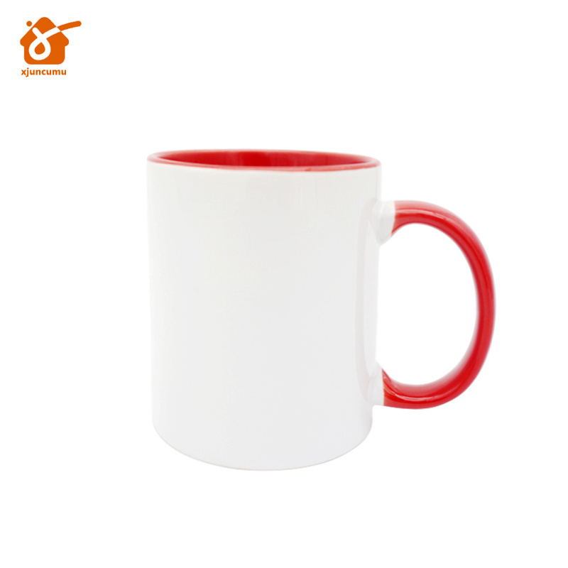 Sublimation blank coffee milk cup two tone inner color ceramic color rim handle sublimation mug