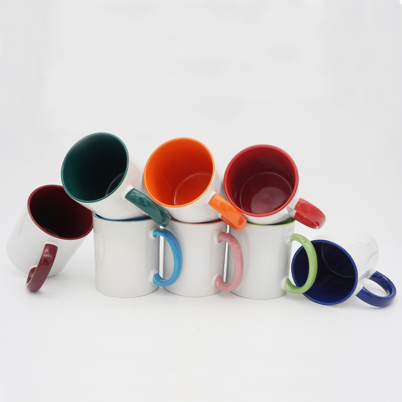 Sublimation blank coffee milk cup two tone inner color ceramic color rim handle sublimation mug