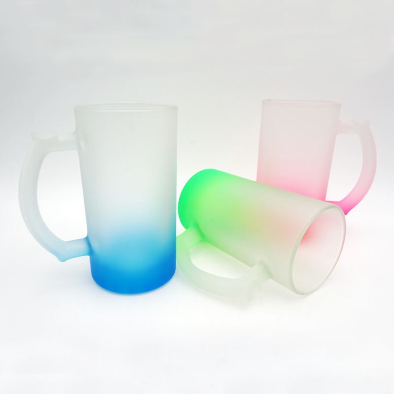 Colored ground glass coffee mug cup 16oz gradient color bottom glass frosted beer mugs