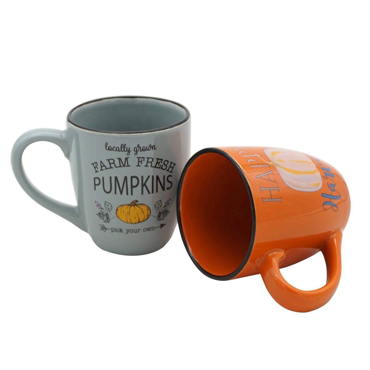 Wholesale 14 oz nordic couple farm pumpkin pattern halloween gift ceramic coffee mug