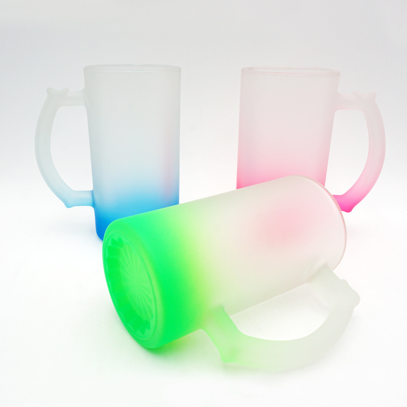 Colored ground glass coffee mug cup 16oz gradient color bottom glass frosted beer mugs