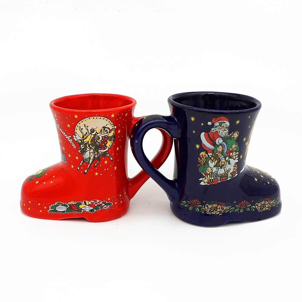 Promotional mugs gift set decoration cup custom 8oz 3D ceramic coffee milk Christmas boot mugs