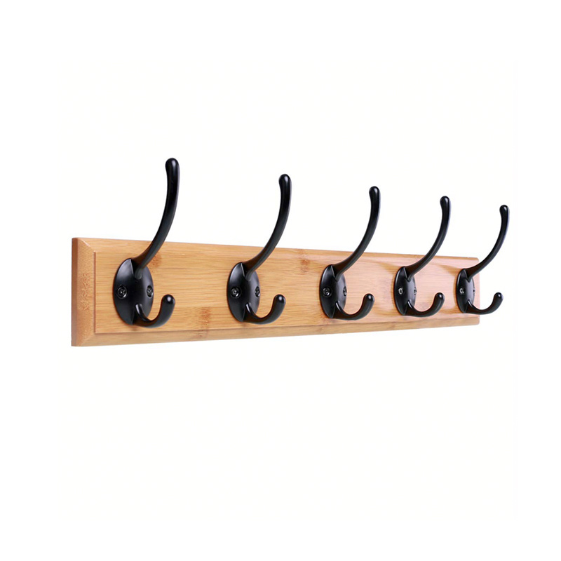 Smooth Finishing Wooden Wall Mounted hanging  large multiple hooks wall with 5 Metal Hooks