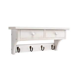 White Entryway Shelf Wooden  hangers storage Coat  racks with hooks to hang on the wall