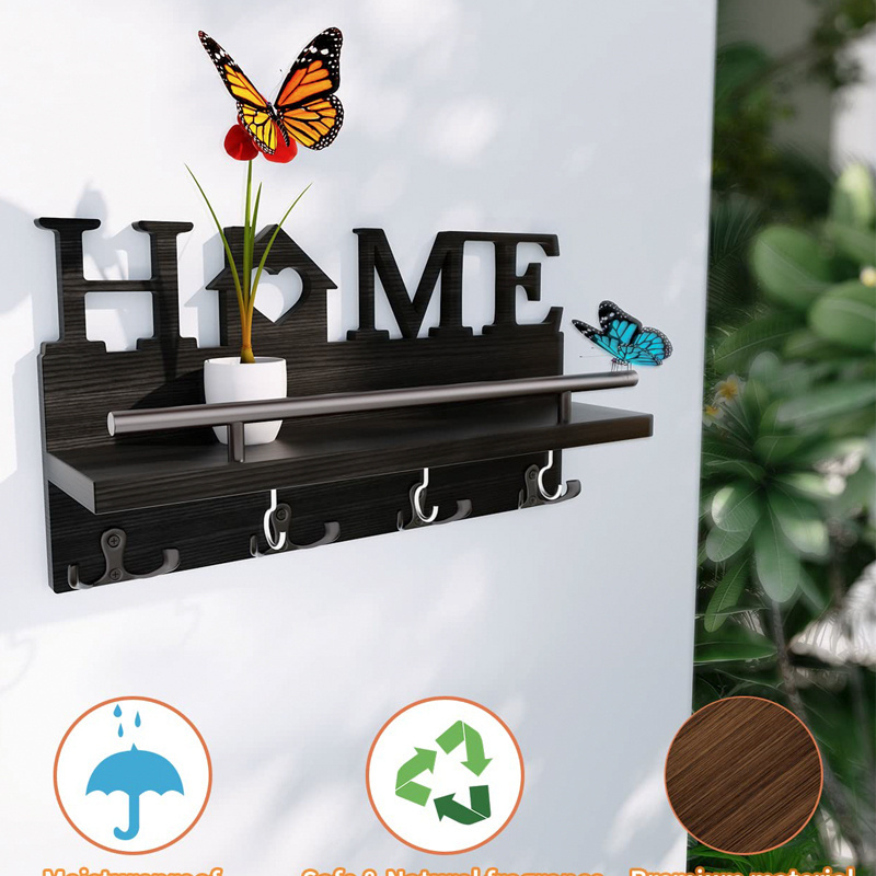 Mudroom or Office Solid Wood black decorative wooden mounted wall shelf key shelf for wall