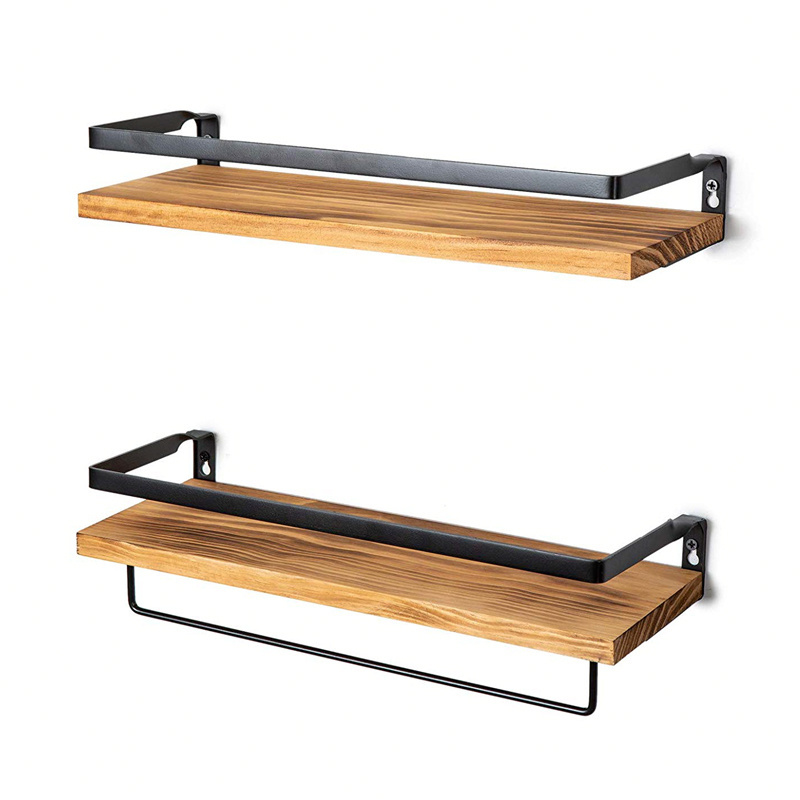 2 Tier Floating Wood Shelf Wall Mounted , Rustic Wood hanging Wall  bath Shelf Set of 2