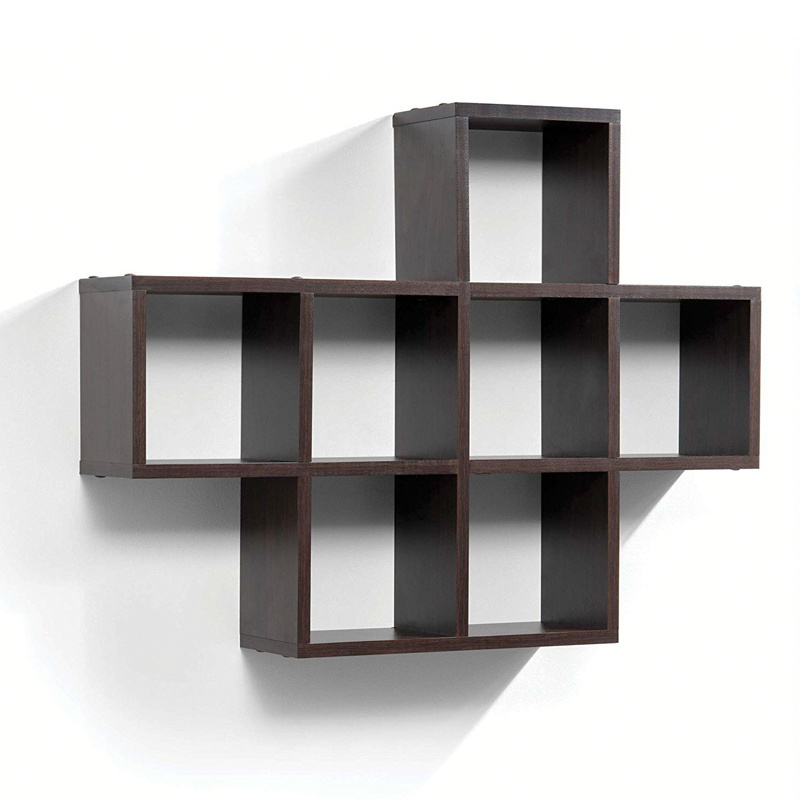 Decorative natural espresso edging square cube storage rack wood  modern wooden shelves for wall