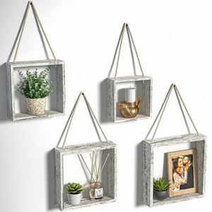 4 Set Hanging Home Decor Rustic square cube restaurant shelves wall mount  wall unit shelves