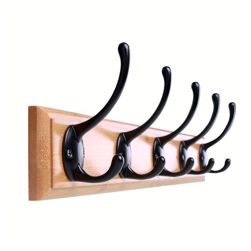 Smooth Finishing Wooden Wall Mounted hanging  large multiple hooks wall with 5 Metal Hooks