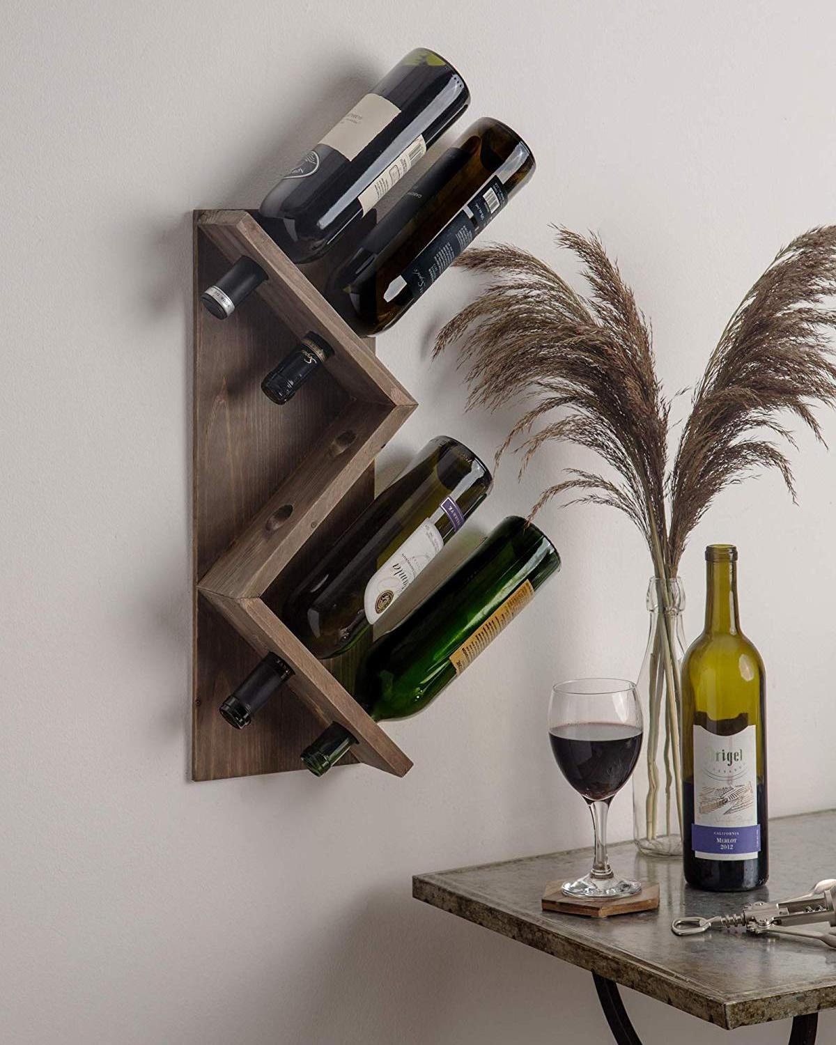 Wall Mounted Hanging Wine Rack Customized Logo Rectangle American Style Buckets, Coolers & Holders Sustainable Rustic Wood