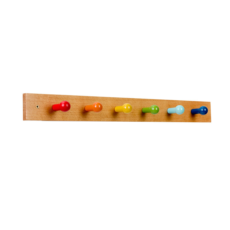 Hole to Hole Pine Solid Wood Coat 6 hook wall mounted for kids hanging