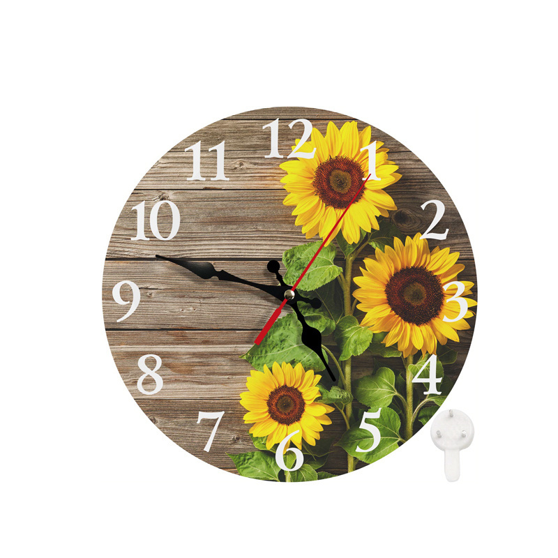 Nordic creative Custom Logo Sunflower Flower china  12inch Wall Clock Home decor Modern Round MDF Wood Small Clocks