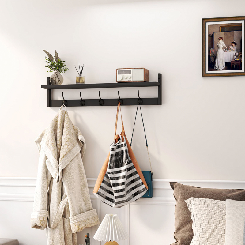 Home decor Wall Mounted Hat shelf  black slat kitchen hook rack wall towel hook