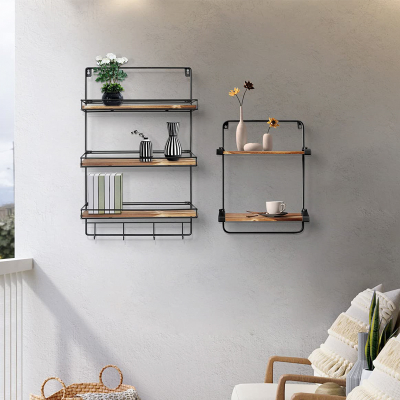 Hanging Home Decor Rustic Metal Kitchen black metal  entry wall shelf rack  wall mounted storage shelf