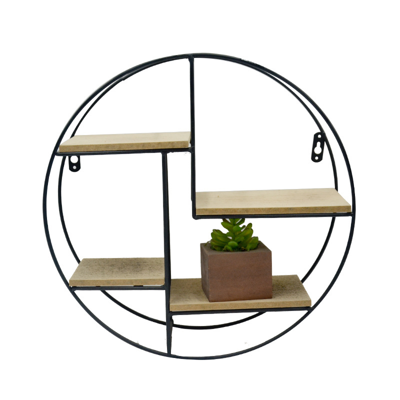 Circle Shelf Metal Iron Craft Display  Rack Storage with wood hanging  round wall shelf