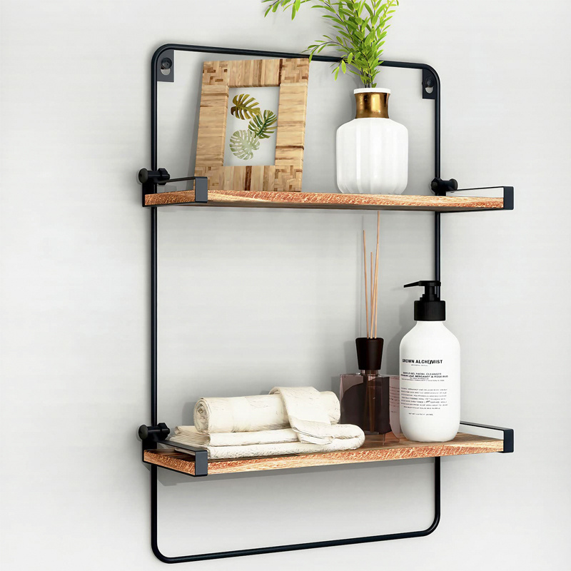 Hanging Home Decor Rustic Metal Kitchen black metal  entry wall shelf rack  wall mounted storage shelf