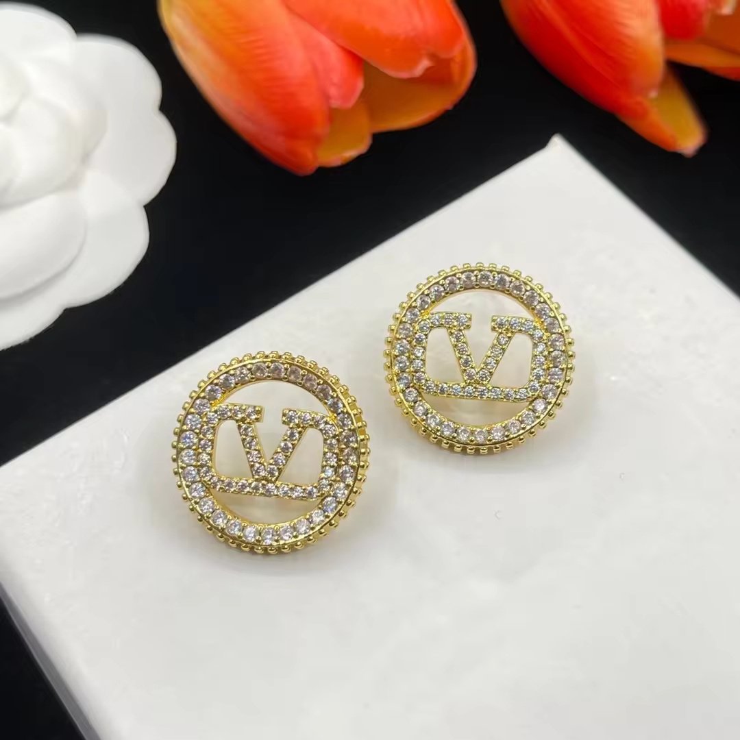 2024 Wholesale Popular Brand Inspired High Quality Luxury Gold Plated Famous Brand Jewelry Zircon Designer Diamond Stud Earrings