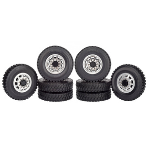 RC 1/14 Front&Rear Truck Rubber Wheel Tires with 10 Spokes Aluminum Rims For Tamiya Tractor SEMI Trailer