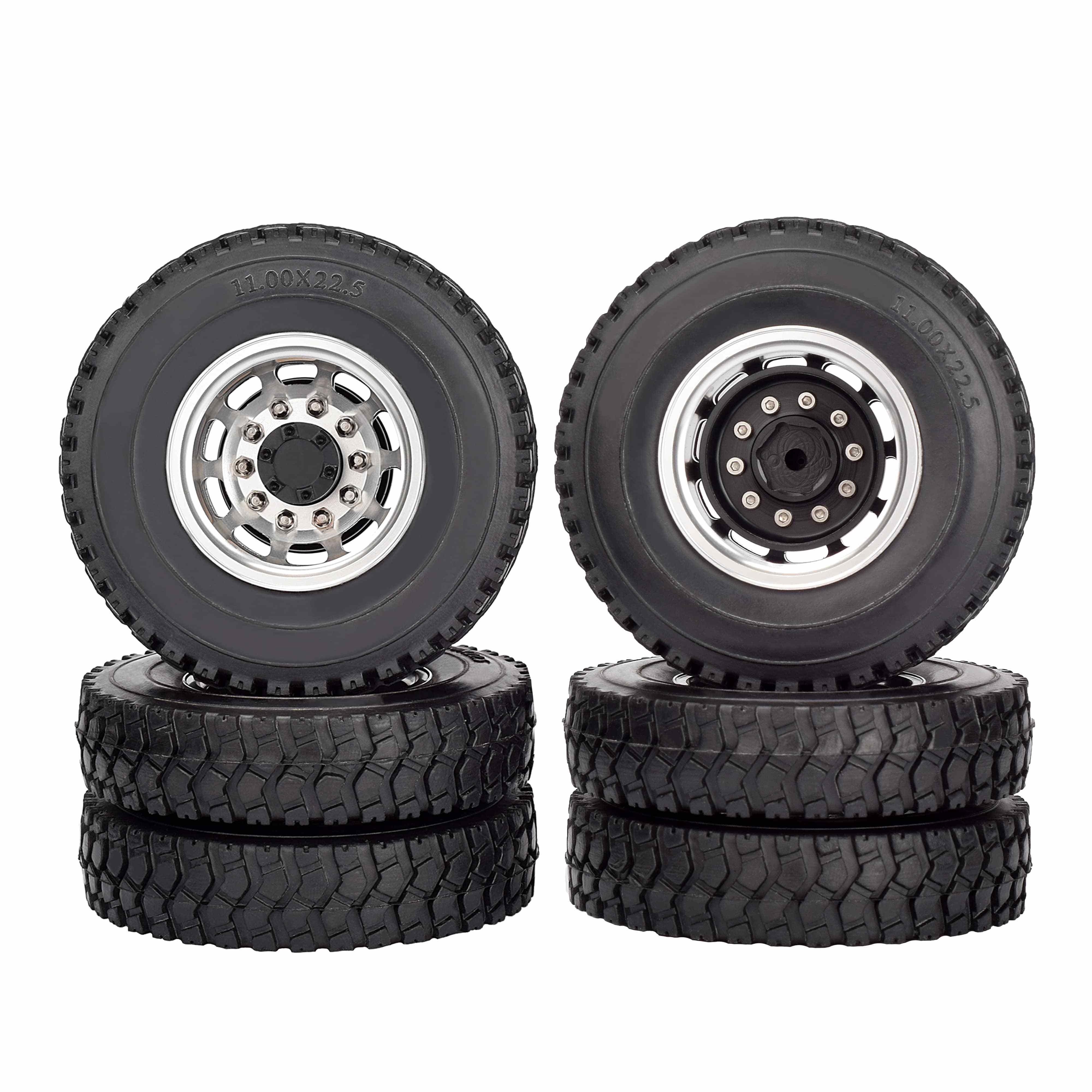 RC 1/14 Front&Rear Truck Rubber Wheel Tires with 10 Spokes Aluminum Rims For Tamiya Tractor SEMI Trailer