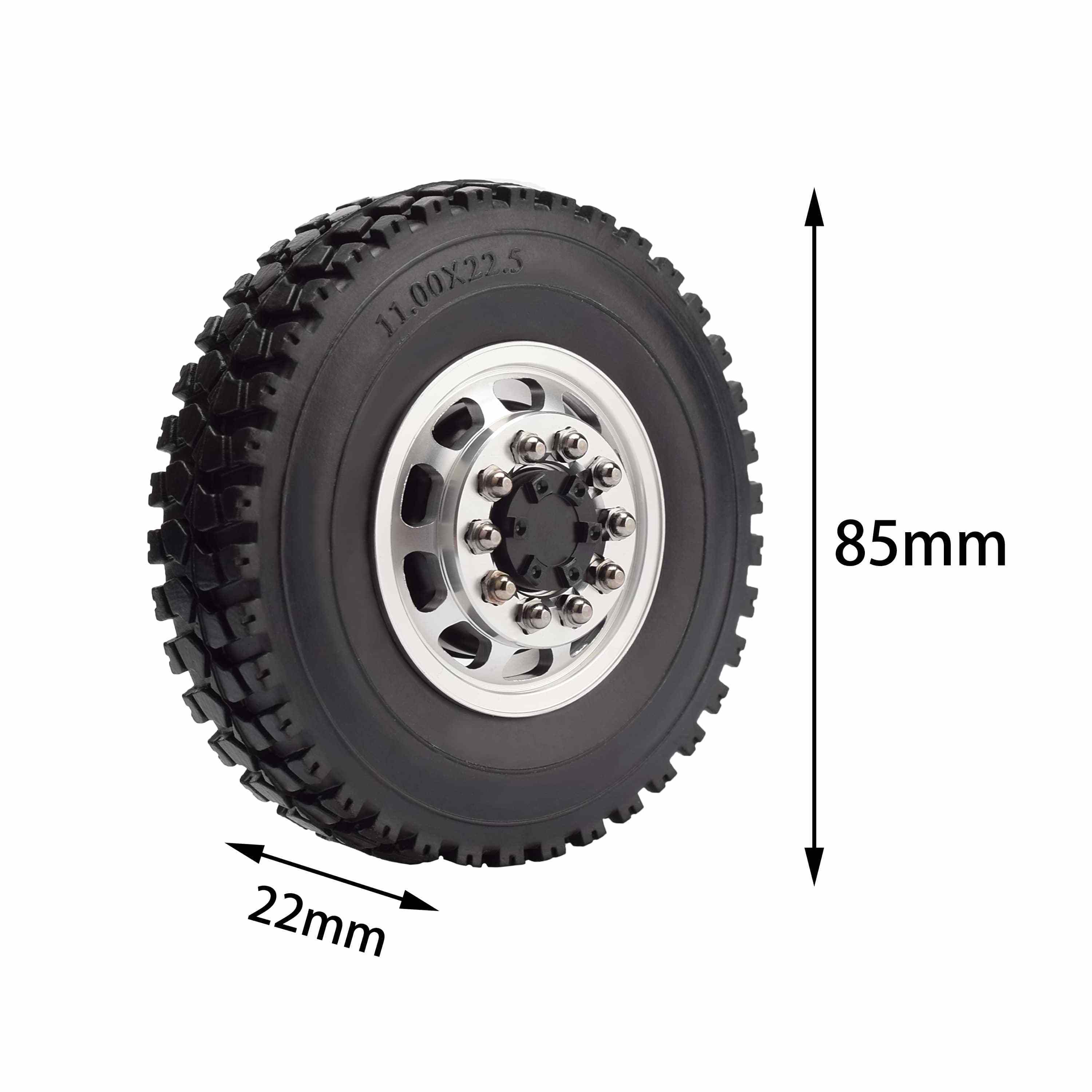 RC 1/14 Front Truck Rubber Wheel Tires Aluminum Rims For Tamiya Tractor SEMI Trailer