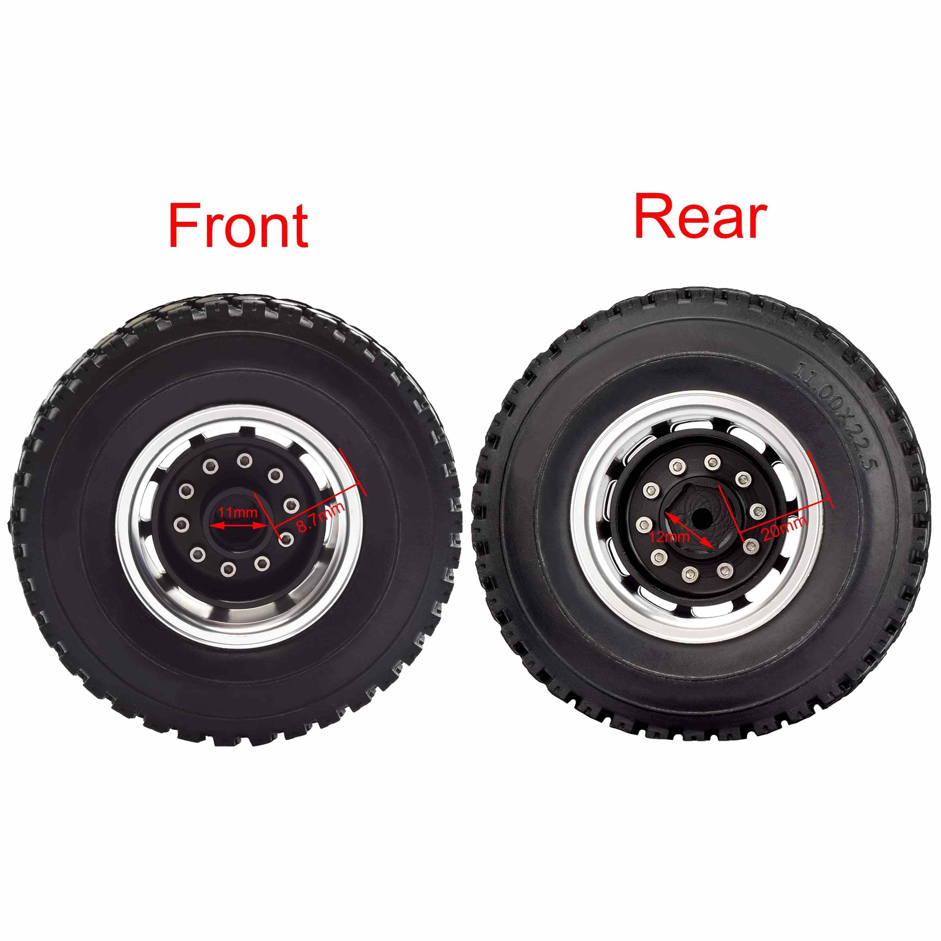 RC 1/14 Rear Truck Rubber Wheel Tires with 10 Spokes Aluminum Rims For Tamiya Tractor SEMI Trailer