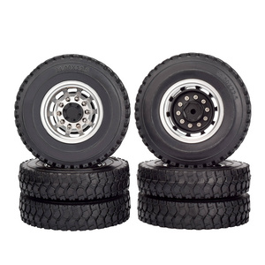 RC 1/14 Rear Truck Rubber Wheel Tires with 10 Spokes Aluminum Rims For Tamiya Tractor SEMI Trailer