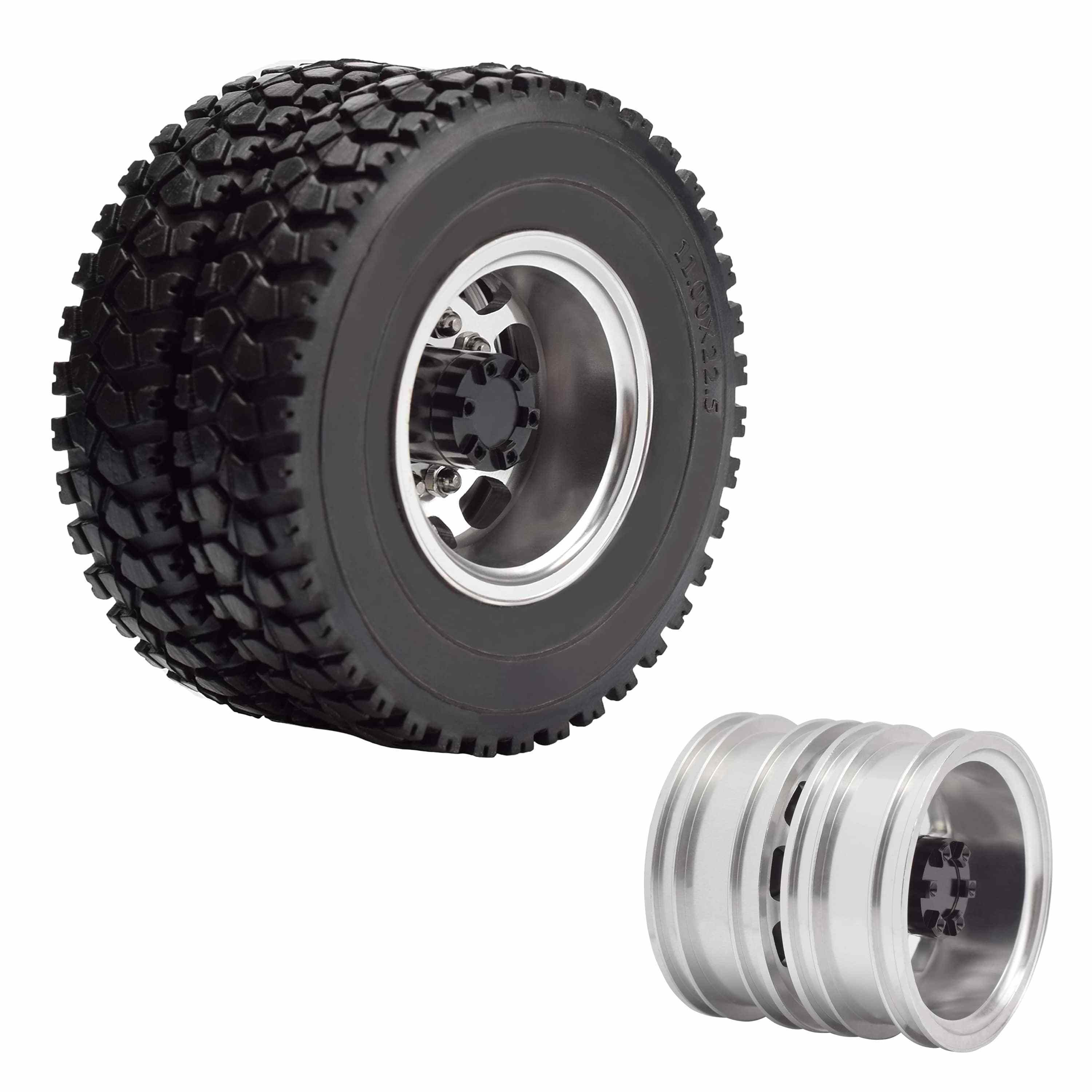 RC 1/14 Rear Truck Rubber Wheel Tires with 10 Spokes Aluminum Rims For Tamiya Tractor SEMI Trailer