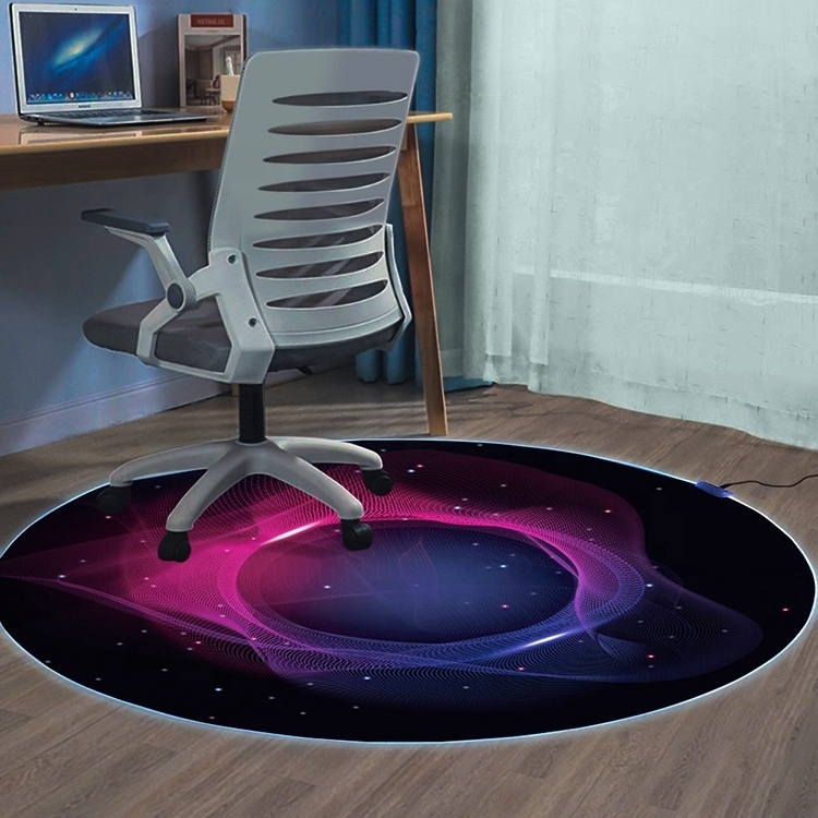 2024 LW Protective Floor Mat Rounded Gaming Anti-Slip Office Chair Mat with RGB Light Strip for Hardwood and Tile Floors