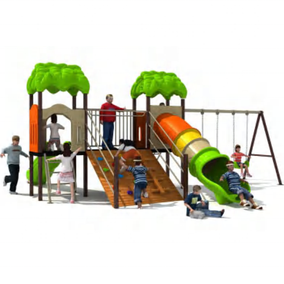 Commercial children plastic amusement park school game playhouses playsets children slide with swing set playground