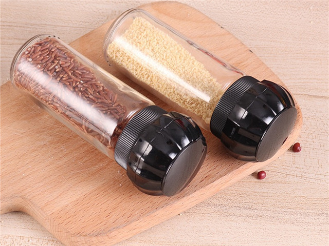 herb & spice mills glass spice jar with grinder for grinding the dry grain, spice