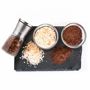 Black salt and pepper grinder with glass spice jar, spice grinder machine for home