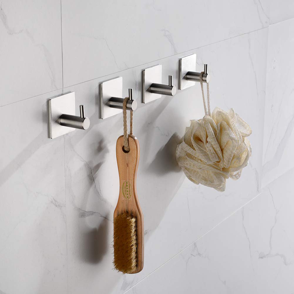 Kitchen Bathroom Self-Adhesive Coat Towel Robe Hooks Wall Anti-Skid Heavy-duty 304 Stainless Steel Hanging Hook