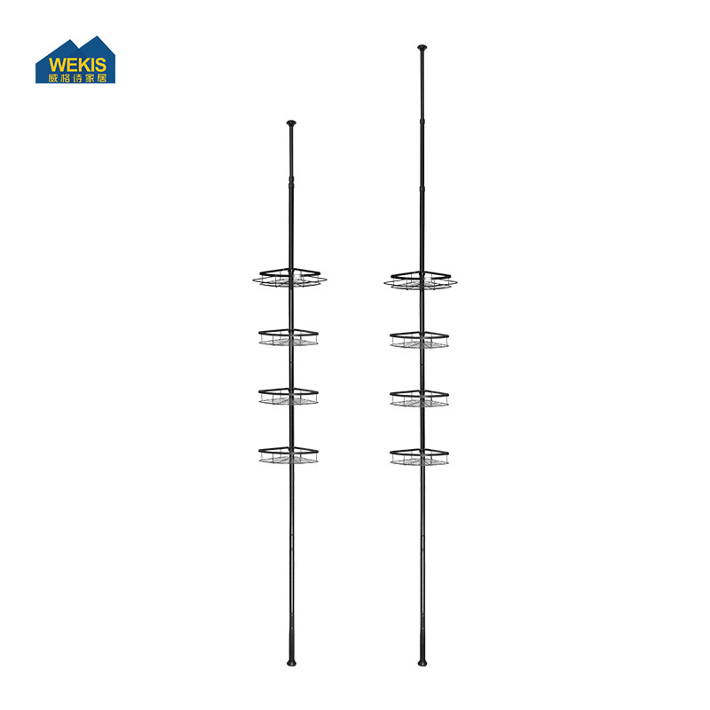 WEKIS Telescopic Bathroom Accessories 4 Tier Stainless Steel No Drilling Rotating Storage Corner Shelf Stand Shower Caddy