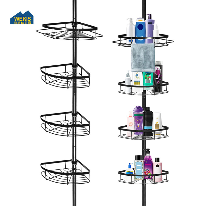 WEKIS Telescopic Bathroom Accessories 4 Tier Stainless Steel No Drilling Rotating Storage Corner Shelf Stand Shower Caddy