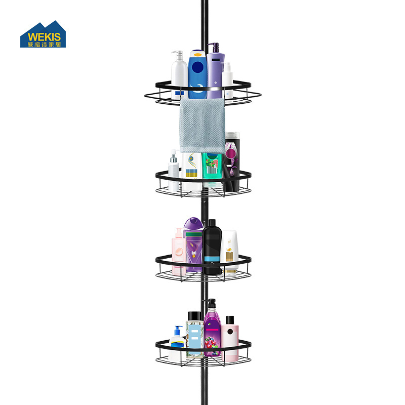 WEKIS Telescopic Bathroom Accessories 4 Tier Stainless Steel No Drilling Rotating Storage Corner Shelf Stand Shower Caddy